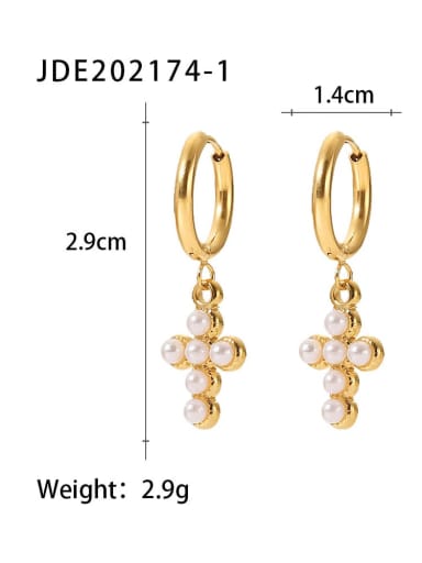 JDE202174 1 Stainless steel Imitation Pearl Cross Trend Earring