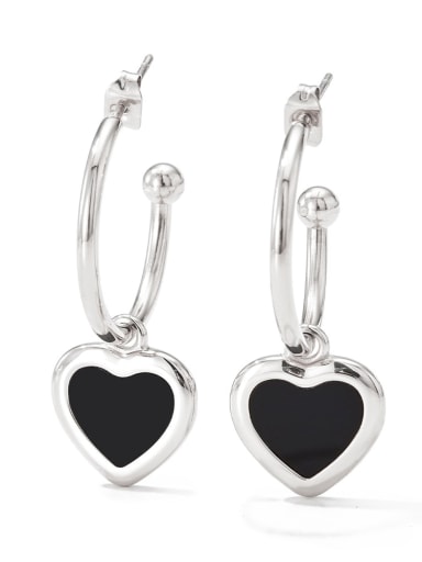 PDE934 Black Stainless steel Enamel Heart Trend Drop Earring