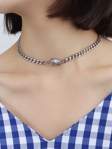 P1049 steel snake zircon necklace 32+8cm Titanium 316L Stainless Steel Vintage Hollow Geometric Chain  Braclete and Necklace Set with e-coated waterproof