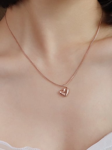 P694 rose gold necklace 42+5cm Titanium 316L Stainless Steel Smooth Heart Minimalist Necklace with e-coated waterproof