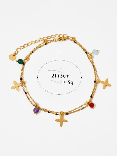 Golden ankle chain JAK454 Stainless steel Natural Stone Minimalist Cross  Bracelet and Necklace Set