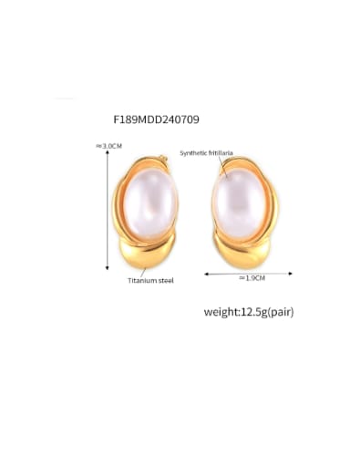 F189 Golden Earrings Titanium Steel Imitation Pearl Geometric Hip Hop Stud Earring