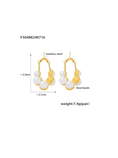 F504 Golden Earrings Stainless steel Imitation Pearl Geometric Hip Hop Huggie Earring