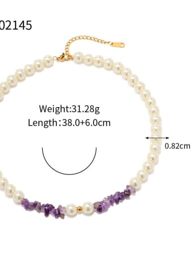 Stainless steel Imitation Pearl Purple Geometric Dainty Beaded Necklace
