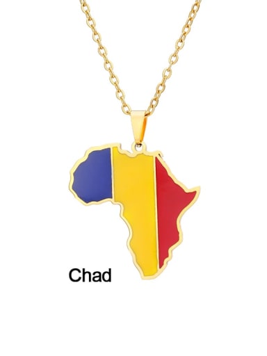chad Stainless steel Enamel Medallion EthnicSteel Drop Oil Africa Map Pendant Necklace