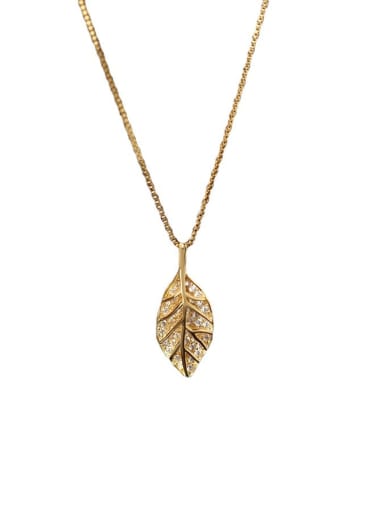 custom Titanium Steel Cubic Zirconia  Dainty Tree Leaf Pendant Necklace