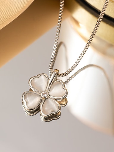 Titanium Steel Cats Eye Clover Minimalist Necklace