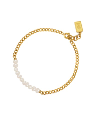 E362 Gold Bracelet 19 +1cm Titanium Steel Imitation Pearl Geometric Minimalist Link Bracelet
