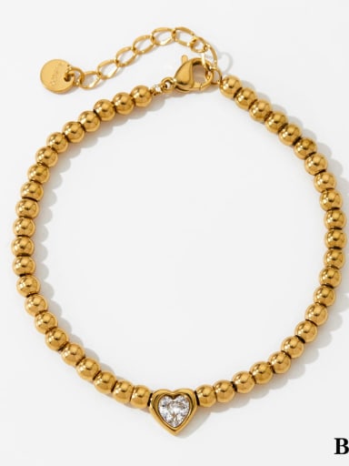 Love Bead Chain Gold Bracelet B175 Stainless steel Cubic Zirconia Geometric Dainty Link Bracelet