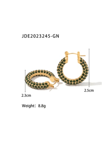 JDE2023245 GN Stainless steel Rhinestone Geometric Vintage Hoop Earring
