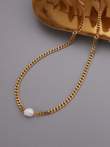Titanium 316L Stainless Steel Imitation Pearl Geometric Chain Minimalist Necklace with e-coated waterproof