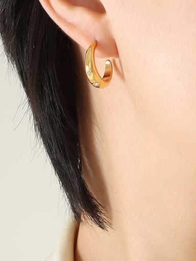 F068 Gold Titanium Steel Cubic Zirconia Geometric Minimalist Stud Earring