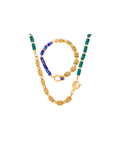 custom Bohemia Geometric Brass Natural Stone Bracelet and Necklace Set