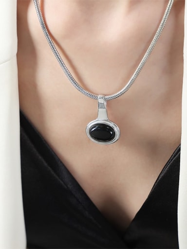 Titanium Steel Natural Stone Black Geometric Trend Necklace