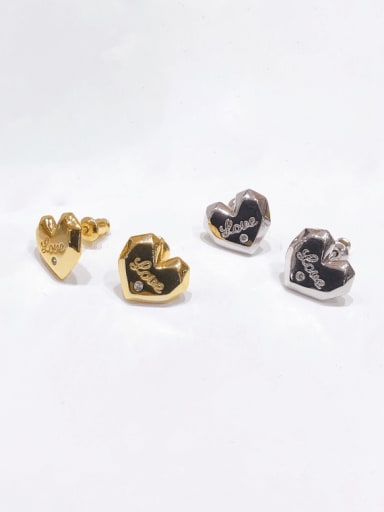 Brass Rhinestone Heart Vintage Stud Earring