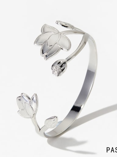 Steel color PAS1074 Stainless steel Flower Trend Cuff Bangle