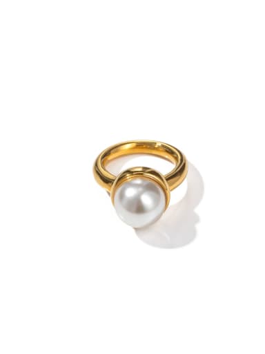 Stainless steel Imitation Pearl Geometric Dainty Band Ring