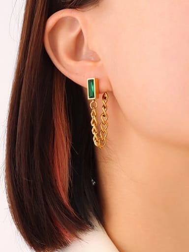 F400 gold green Zircon Earrings Titanium Steel Glass Stone Tassel Trend Drop Earring