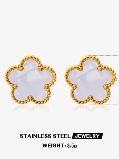 White earrings Stainless steel Enamel Dainty Flower  Earring and Necklace Set