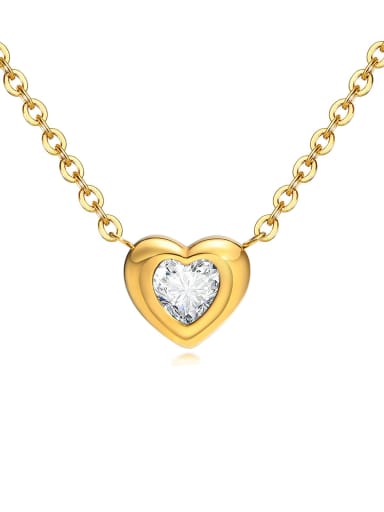White Diamond Love Necklace Gold Titanium Steel Cubic Zirconia Heart Minimalist Necklace