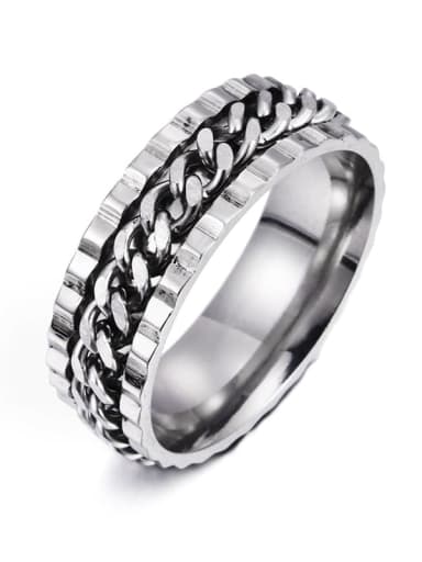 Steel Ring and Steel Chain Stainless steel Geometric Hip Hop Band Chain Turning Ring