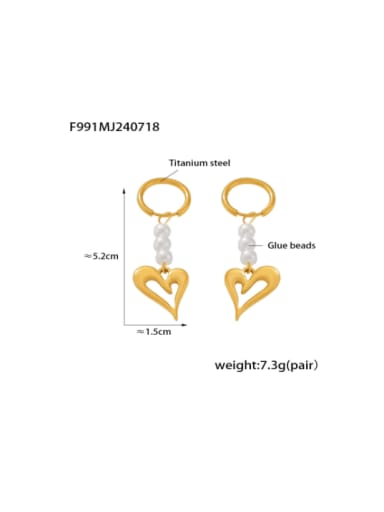 F991 Golden Earrings Titanium Steel Imitation Pearl Heart Minimalist Huggie Earring