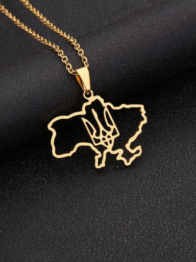 Gold B Style Stainless steel Medallion Ethnic Ukraine Map Pendant Necklace