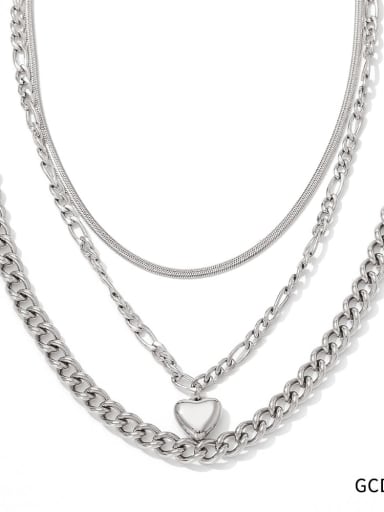 GCD240 Steel Color Stainless steel Heart Trend Multi Strand Necklace
