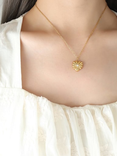 P917 gold necklace 40 +5cm Vintage Flower Titanium Steel Imitation Pearl Earring and Necklace Set