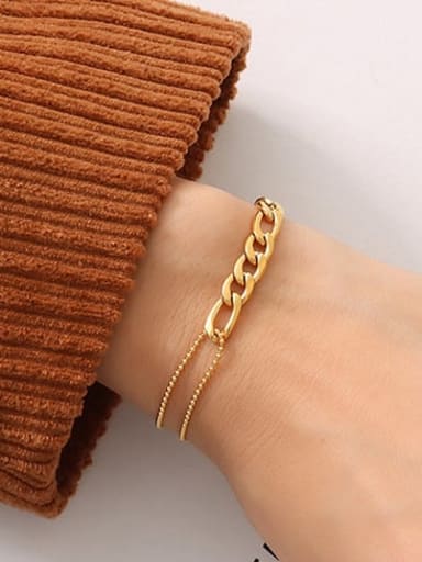 E055 gold double-layer  Bracelet Titanium Steel Vintage  Asymmetry Double chain Bracelet and Necklace Set