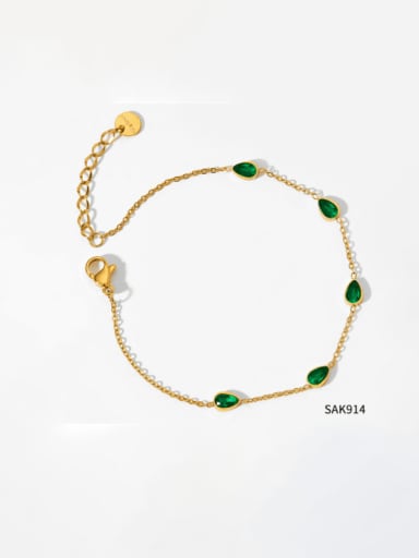 SAK914 Golden Green Stainless steel Cubic Zirconia Heart Minimalist Link Bracelet