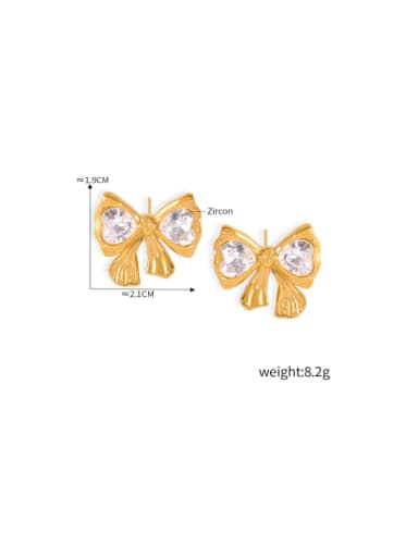MDTXF016 Gold Earrings Titanium Steel Cubic Zirconia  Dainty Heart Bowknot Earring and Necklace Set
