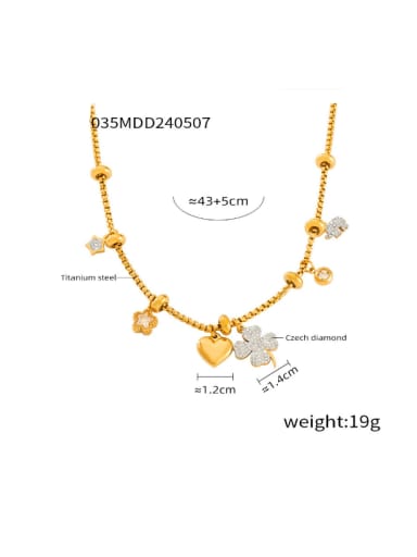 TXP035 Gold Necklace Titanium Steel Rhinestone Hip Hop Clover  Bracelet and Necklace Set