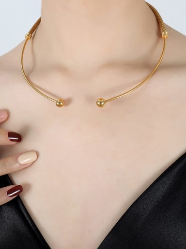 P1450 Gold Collar Trend Geometric Titanium Steel Earring Bracelet and Necklace Set