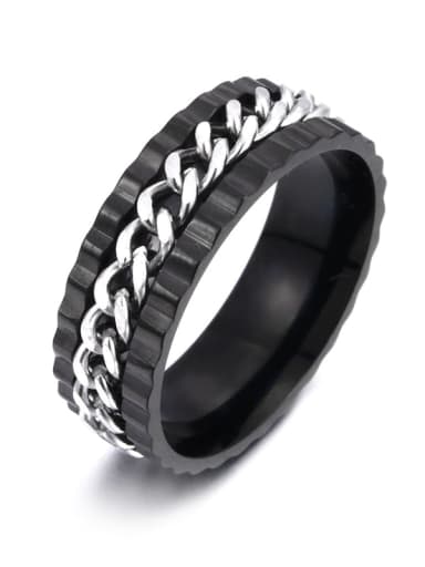Black Ring Steel Chain Stainless steel Geometric Hip Hop Band Chain Turning Ring
