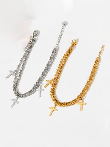 custom Stainless steel Cross Hip Hop  Multilayer  Chain Strand Bracelet