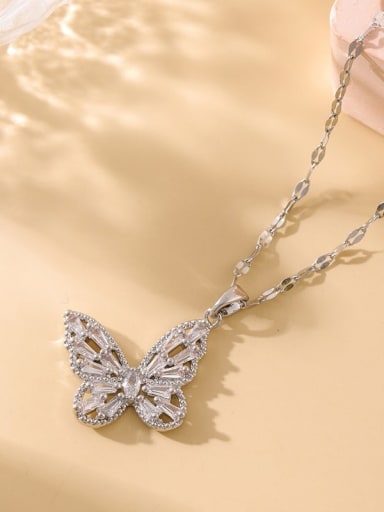 YXL9135 platinum Titanium Steel Cubic Zirconia Butterfly Dainty Necklace