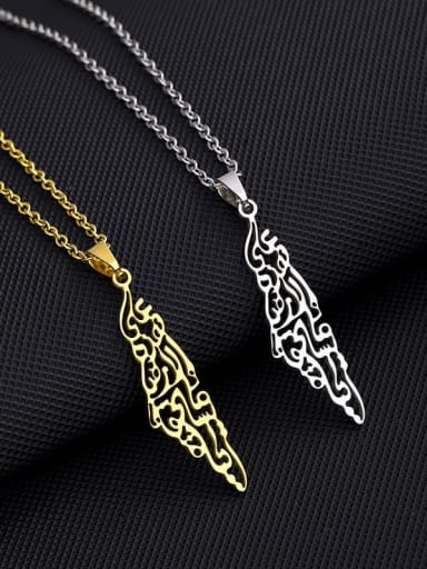 Stainless steel Medallion Ethnic Map of Israel and Palestine Pendant Necklace