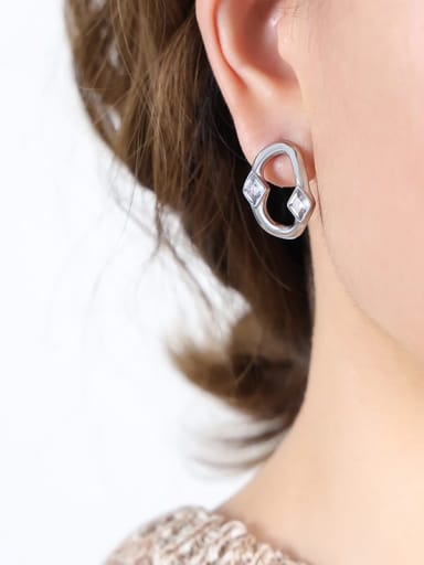 F822 Steel Color Earrings Titanium Steel Cubic Zirconia Geometric Trend Stud Earring