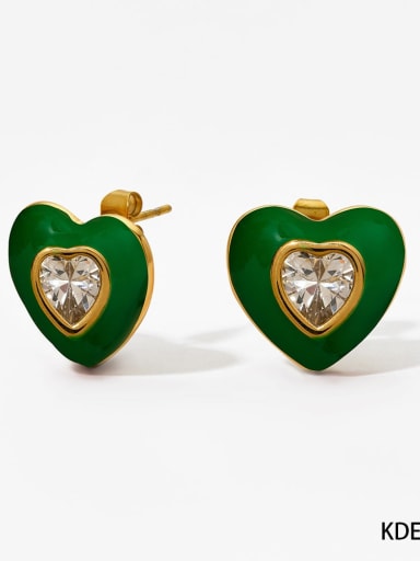 Green Earrings KDE1917 Stainless steel Cubic Zirconia Heart Dainty Stud Earring