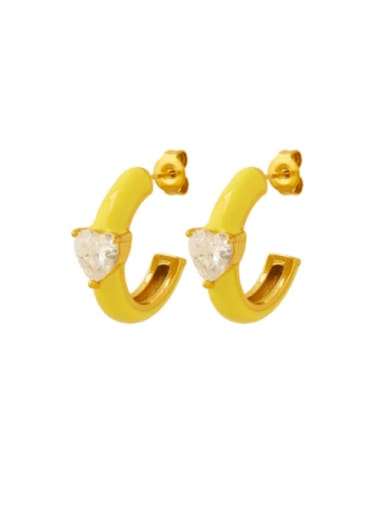 F716 Yellow Dropping Oil Gold Earrings Titanium Steel Enamel Geometric Minimalist Stud Earring