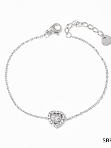 SBP145 Steel Bracelet with White Stainless steel Glass Stone Heart Minimalist Link Bracelet