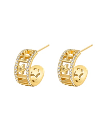 Brass Cubic Zirconia Geometric Letter Minimalist Stud Earring