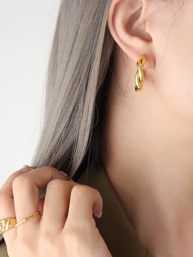 F122 Gold Earrings Titanium Steel Geometric Trend Hoop Earring