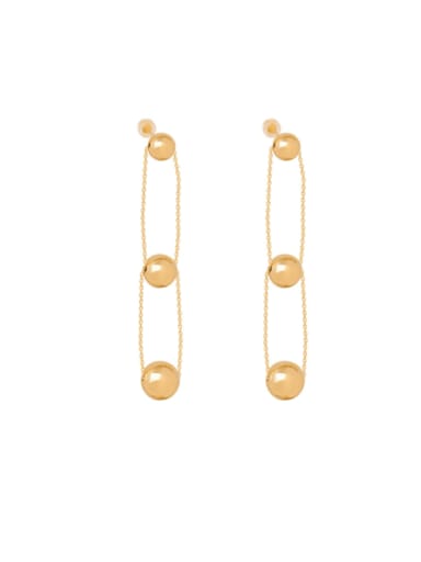 Brass Bead Geometric Minimalist Drop Long Earring