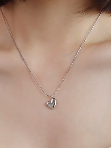 P694 Steel Necklace 42+5cm Titanium 316L Stainless Steel Smooth Heart Minimalist Necklace with e-coated waterproof