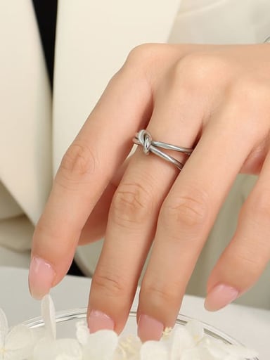 A050 steel ring No. 6 Titanium Steel Minimalist Double Layer Line Knot Ring and Bangle Set