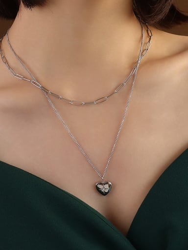 steel Titanium 316L Stainless Steel Heart Minimalist Multi Strand Necklace with e-coated waterproof