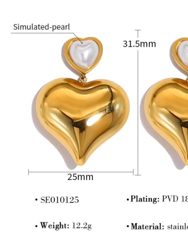SE010125 Titanium Steel Imitation Pearl Heart Trend Stud Earring