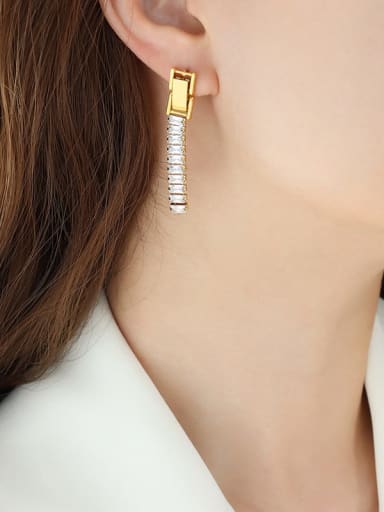 F527 Gold Earrings Titanium Steel Cubic Zirconia Geometric Dainty Drop Earring